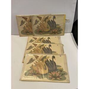 (6) Vintage MEYERCORD Decals Blue Pink Swans 1950's Black White Swan NOS